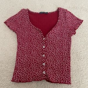 brandy melville floral red button shirt